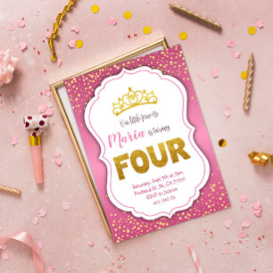 Gold Confetti Princess 4e anniversaire Invitation