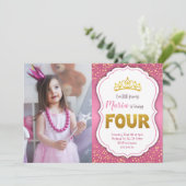 Gold Confetti Princess 4e anniversaire Invitation  (Debout devant)
