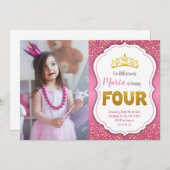 Gold Confetti Princess 4e anniversaire Invitation  (Devant / Derrière)