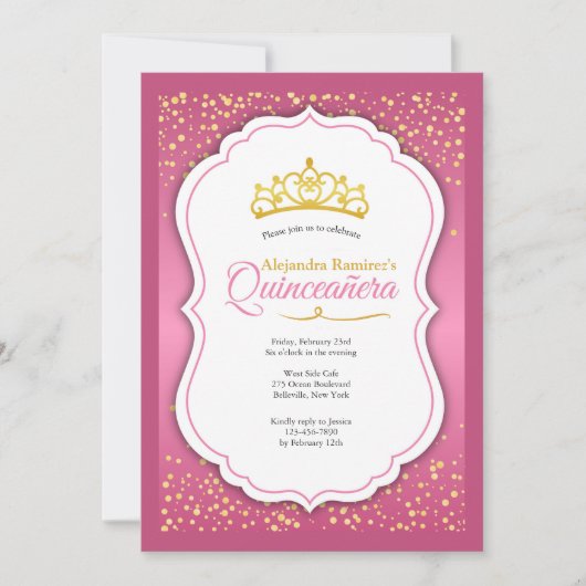 Gold Confetti Quinceañera Invitation (Devant)