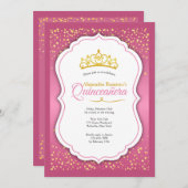 Gold Confetti Quinceañera Invitation (Devant / Derrière)