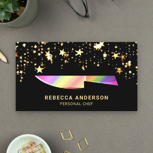 Gold Confetti Rainbow Kitchen Knife Persoonlijke C Visitekaartje