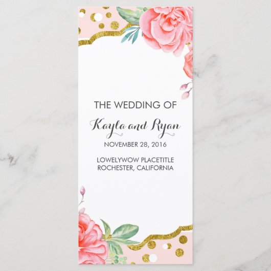 Gold Confetti Rose Floral Stripes Programmes de ma (Devant)