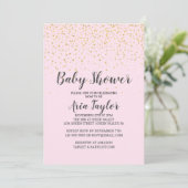 Gold Confetti Roze kalligrafie Baby shower Kaart (Staand voorkant)