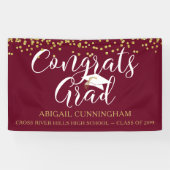 Gold Confetti Script CONGRATS AFSTUDEERDER Maroon Spandoek (Horizontaal)