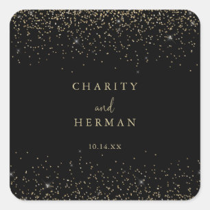 Gold Confetti Script Wedding Envelope-zegels Vierkante Sticker