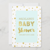 Gold Confetti Sky Blue Baby Shower Uitnodigingen (Voorkant)