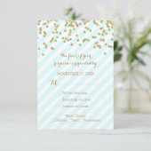 Gold Confetti Sky Blue Stripes Mariage RSVP (Debout devant)