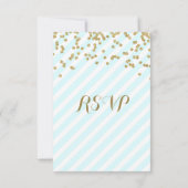 Gold Confetti Sky Blue Stripes Mariage RSVP (Dos)