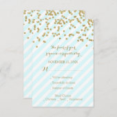 Gold Confetti Sky Blue Stripes Mariage RSVP (Devant / Derrière)
