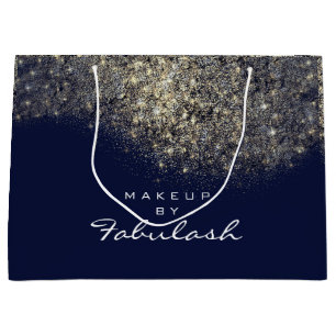 Gold Confetti Sparkly Glitter Blue Navy Bridal Large Cadeautasje