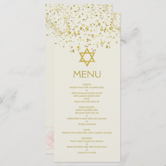 Gold confetti, Star of David Carte de menu Bat mit (Devant / Derrière)