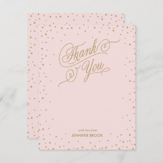 Gold Confetti Stars Roze Hartelijk dank Bedankkaart (Voorkant / Achterkant)