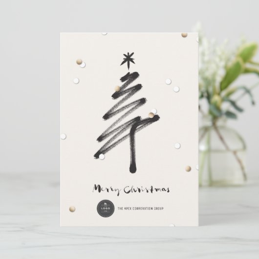 Gold Confetti Stijlvolle penseel Moderne Zaken Feestdagenkaart (Staand voorkant)