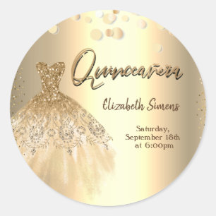 Gold Confetti Stippen, Chic Dress Quinceañera Ronde Sticker