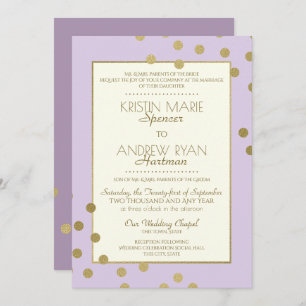 Gold Confetti Stippen Lavender Celebration Wedding Kaart