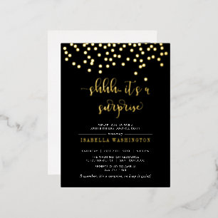 Gold Confetti Surprise Birthday Party Folie Uitnodiging Briefkaart