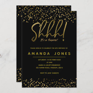 Gold Confetti Surprise Birthday Party Invitation Kaart