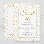 Gold Confetti Sweet 16 Anniversaire Invitation (Devant / Derrière)