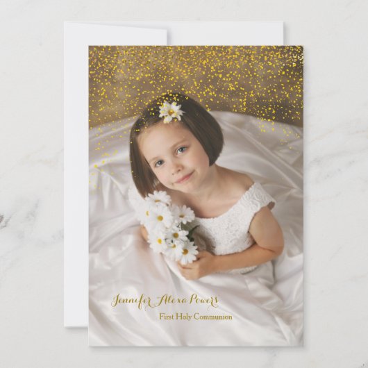 Gold Confetti - Uitnodiging voor de eerste Heilige (Voorkant)
