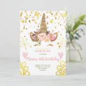 Gold Confetti Unicorn face Anniversaire Invitation (Debout devant)