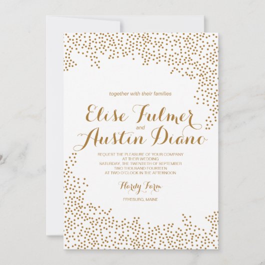Gold Confetti Wedding Invitation Kaart (Voorkant)