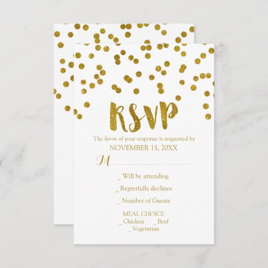 Gold Confetti Wedding RSVP-kaarten RSVP Kaartje (Voorkant / Achterkant)
