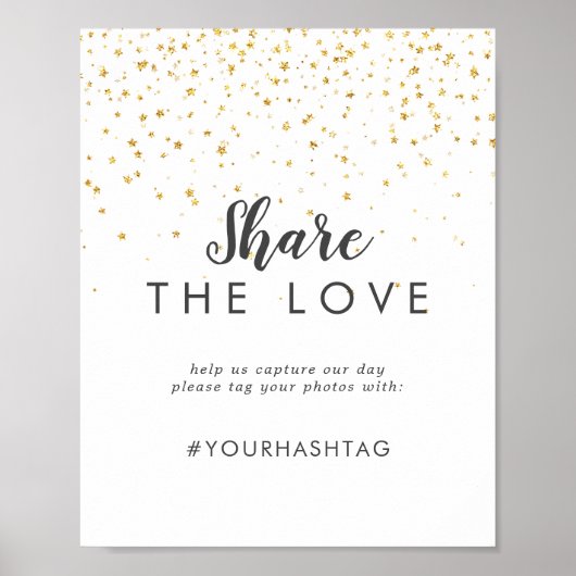 Gold Confetti Wedding Share the Love Sign Poster (Voorkant)