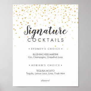 Gold Confetti Wedding Signature Cocktails Sign Poster