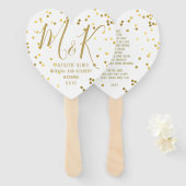 Gold Confetti White Wedding Program Handje Fans Handwaaier (Voorkant en achterkant)