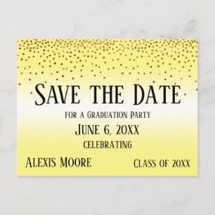 Gold Confetti Yellow Afstuderen Save the Date Briefkaart