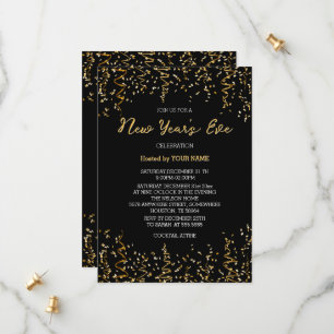 Gold Conffeti Black Elegant Invitation du Nouvel A