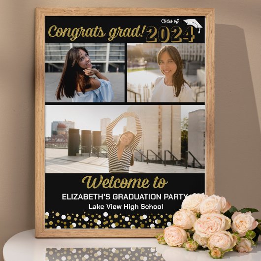 Gold Congrats 3e année photo collage Affiche de bi