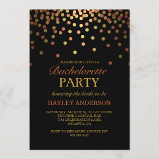 Gold & Copper Confetti Bachelorette Uitnodiging