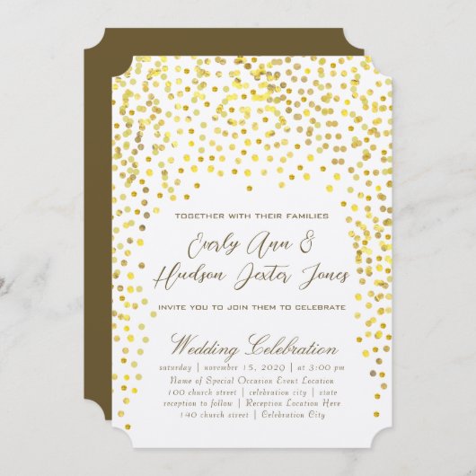 Gold Copper  Typography Wedding Invitation Kaart (Voorkant / Achterkant)