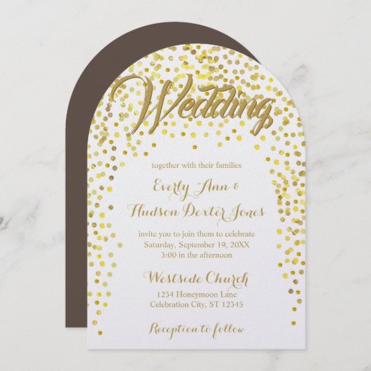 Gold Copper  Typography Wedding Invitation Kaart (Voorkant / Achterkant)