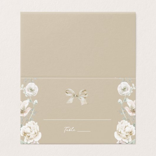 Gold Coquette Bow Floral Mariage Numéro de table (Outside Unfolded)