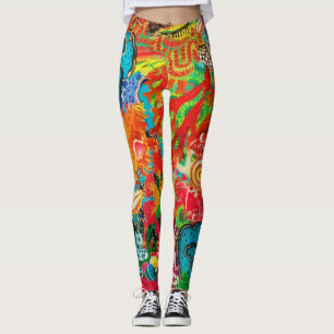 Gold Coral Summer Tropical Ocean Fish Waterverf Leggings