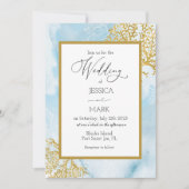 Gold Coral Waterverf Nautical Wedding Invitation Kaart (Voorkant)