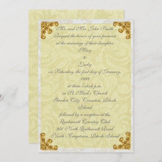 Gold Corner Flourish Invitation (Devant / Derrière)