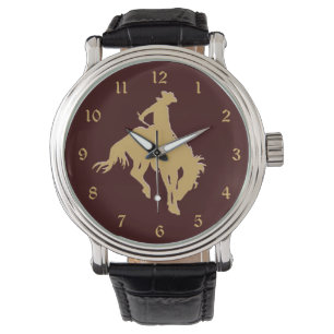 Gold Cowboy Bucking Horse Horloge