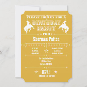 Gold Cowboy Rodeo Anniversaire Fête Invitation