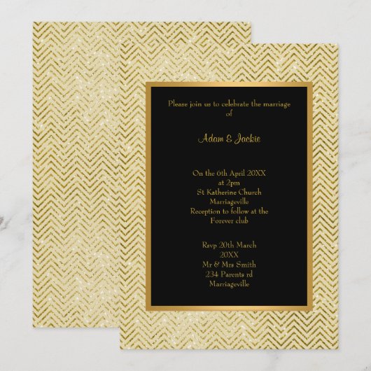 GOLD CREAM BLACK CHEVRON WEDDING INVITATION KAART (Voorkant / Achterkant)