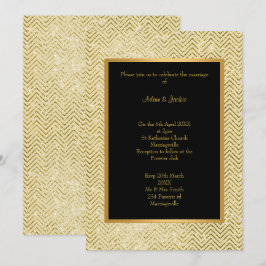GOLD CREAM BLACK CHEVRON WEDDING INVITATION KAART