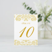 Gold Cream Damask Trouwtafel Kaart (Staand voorkant)