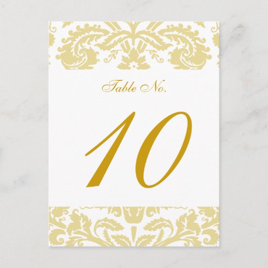 Gold Cream Damask Trouwtafel Kaart (Voorkant)