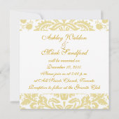 Gold Cream Floral Damask Wedding Invitation Kaart (Achterkant)