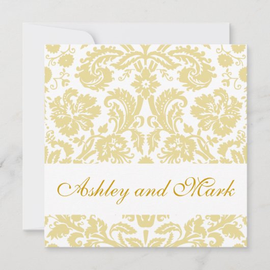 Gold Cream Floral Damask Wedding Invitation Kaart (Voorkant)