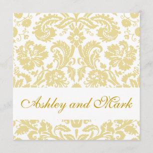 Gold Cream Floral Damask Wedding Invitation Kaart