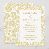 Gold Cream Floral Damask Wedding Invitation Kaart (Voorkant / Achterkant)